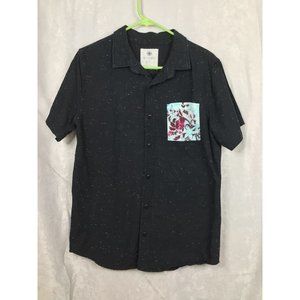 On the Byas Men's Button-Up Short Sleeve Floral Print Pocket Speckle Sz Med